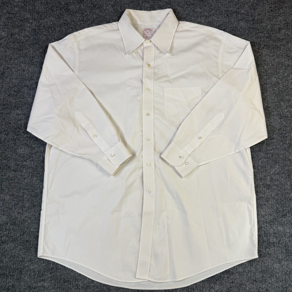 Brooks Brothers Dress Shirt Mens 17.5 32 33 White Cotton Non- Regular Fit